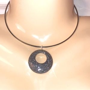 Retrofuturistic Steel Necklace With Silver Glitter Pendant Cyberpunk Atompunk